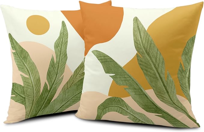 Abstract Boho Pillow Covers 18X18 Tropical Leaves Throw Pillow Covers Set of 2 Modern Palm Tree Decorative Pillow Case for Living Room Couch Patio Home Decor