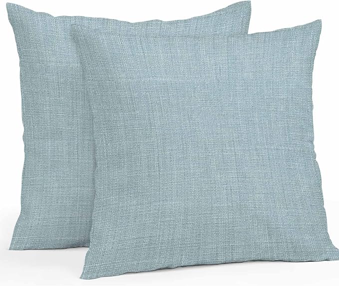 Vandarllin Outdoor Throw Pillows Covers 24x24 inch Set of 2 Waterproof Blue Linen Decorative Zippered Cushion Covers for Patio Furniture, Farmhouse Pure Color Lumbar Pillowcases