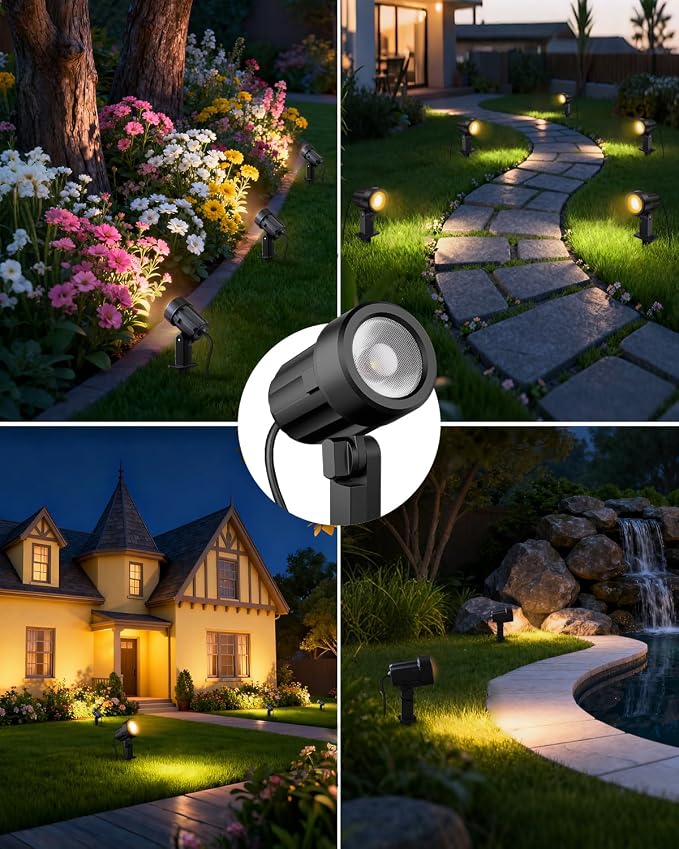 All-in-One Low Voltage Landscape Lighting Kit, 12-Pack, Warm White | LED Landscape Lights with Transformer 100FT Wire and Connectors, 2700K Waterproof Garden Spot Lights for Yard House Tree