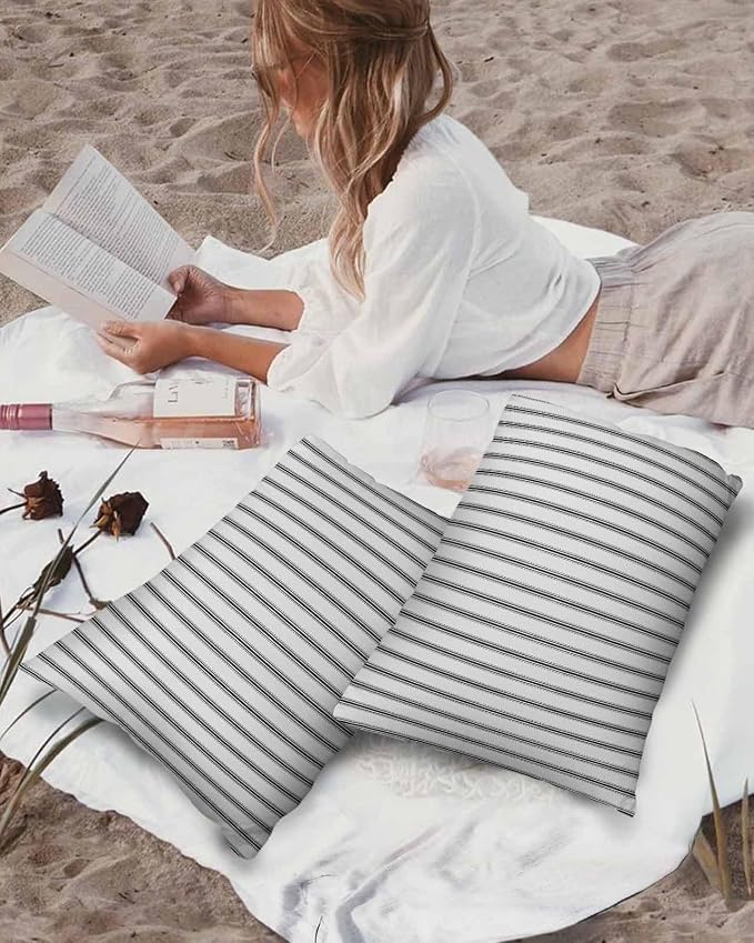 Outdoor Waterproof Throw Pillow Covers Set of 2 Black Stripe Lumbar Pillowcases 20x12 Inches Vertical Striped Patio Decorative Pillows Cushion Case Patio Pillows for Couch Bed Chair Garden