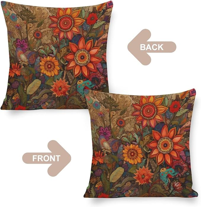 Couch Pillows for Living Room Oil Painting Colorful Garden Flowers Pillows 18"x18" Farmhouse Flower Linen Cushion Case Outdoor Home Decoration for Farmhouse Decor Room Bedroom Sofa Chair Car