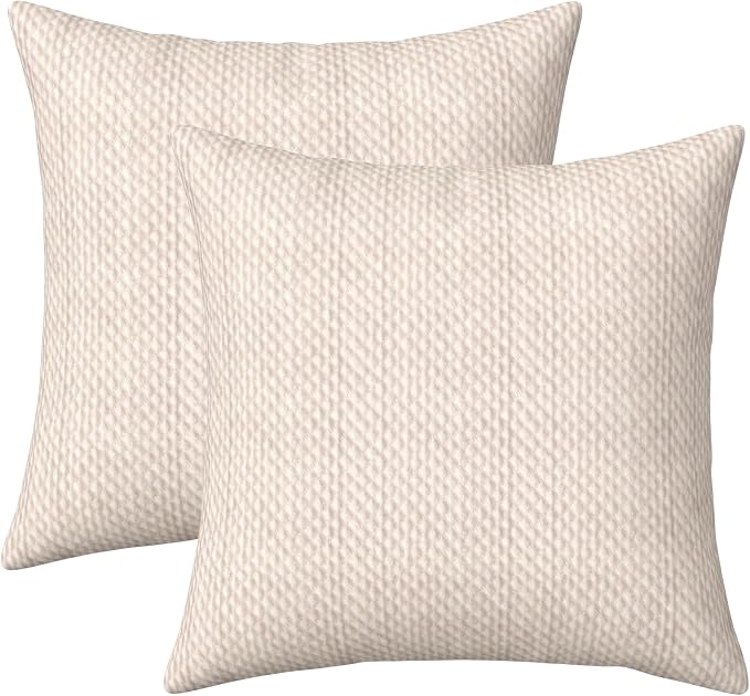 RSH DECOR: Sunbrella Square Throw Pillows Set of 2 | 20" x 20" | Water and Fade-Resistant Fabric | Outdoor Pillow Covers with Down-Alternative Inserts | Made in USA (Cozy Quilt Bright White)