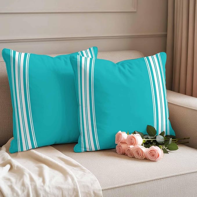 Outdoor Pillow Covers 18x18 Set of 2 Blue Stripe Outdoor Pillows Waterproof Throw Pillow Covers French Stripe Farmhouse Style Pillowcases Decorative Case for Patio Cushion