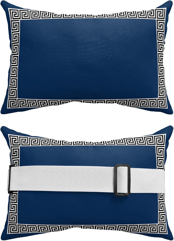 Outdoor Pillows Covers with Inserts Chinese Style Pattern Navy Blue Background Waterproof Recliner Pillow with Adjustable Strap Throw Pillows for Patio Furniture Pool Lounge Chair, 11x16 inch, 2PCS