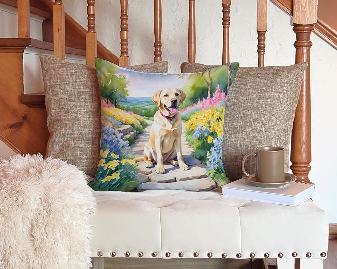 Caroline's Treasures Labrador Retriever Spring Path Throw Pillow Machine Washable, Indoor Outdoor Decorative Pillow for Couch, Bed or Patio, 14Hx14W