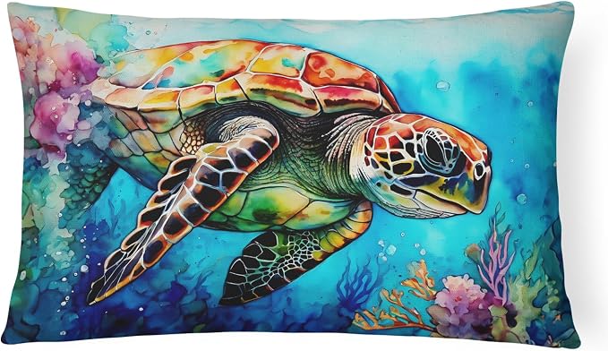 Caroline's Treasures DAC2809PW1216 Loggerhead Sea Turtle Throw Pillow Machine Washable, Indoor Outdoor Decorative Pillow for Couch, Bed or Patio, 12HX16W