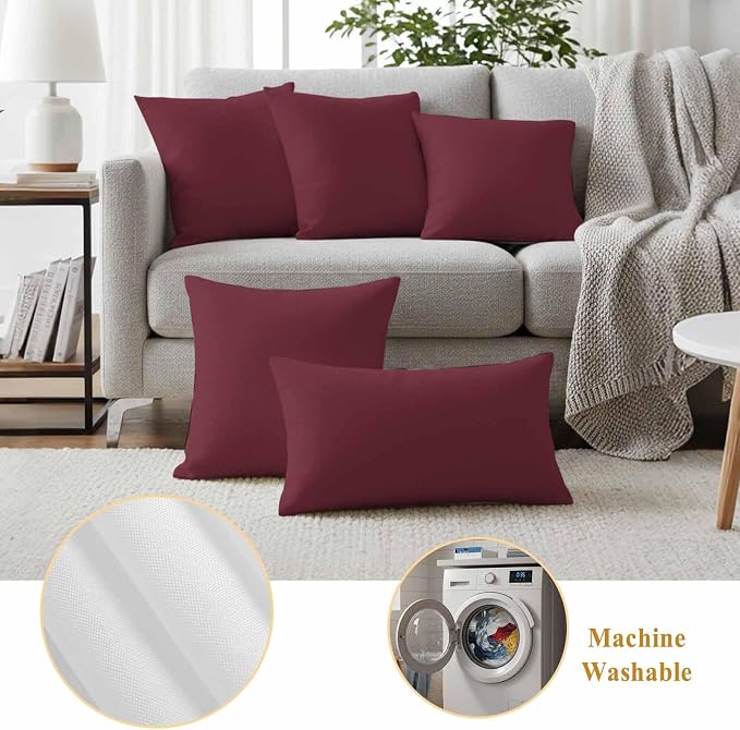Outdoor Pillow Covers 16 x 16 Inches, Red Solid Color Waterproof Throw Pillow Cover Set of 2, Aesthetics Contemporary Luxury Decorative Square Cushion Covers for Patio/Couch/Garden