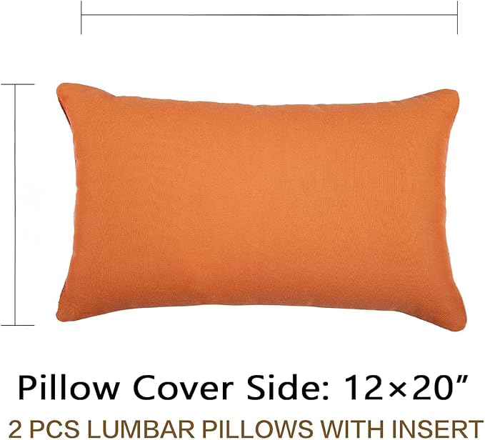 JMGBird Outdoor Lumbar Pillow 12x20 Outdoor Pillow Insert Included | Orange Outdoor Pillows Waterproof Outdoor Throw Pillows for Patio Furniture