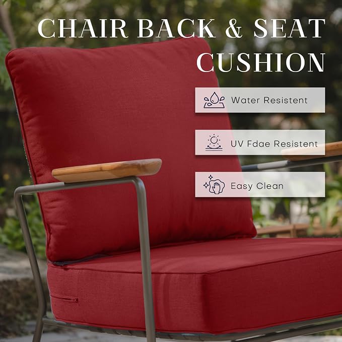 Luxury 24*24*6in Outdoor Patio Cushions, 2 Pieces Red Outdoor Cushion | 6in Outdoor Patio Cushions, Water-Resistant, Reversible, Removable Cover, for Patio Chairs Sofa Couch Loveseat