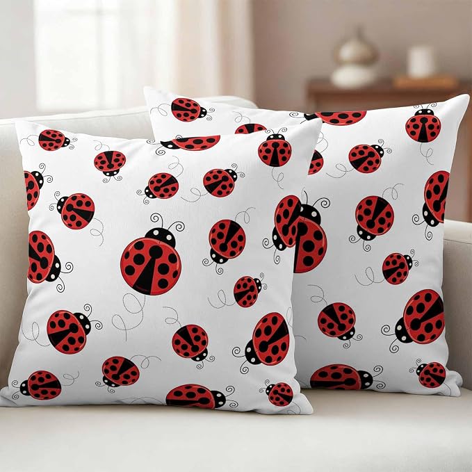 Cartoon Ladybug Outdoor Pillow Covers 26x26 Inch Throw Pillow Covers Set of 2 Waterproof Decorative Pillow Cases Funny Animals Dot Modern Simple Cushion Covers for Patio Furniture Garden Couch Sofa