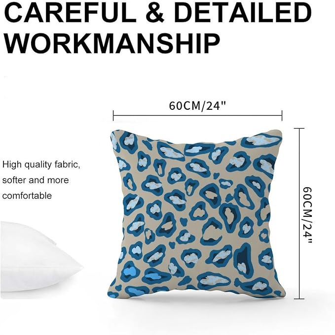 Throw Pillow Covers Chinoiserie Cheetah Print Pillows Classic Blue and Light Brown Pillow Cover Accent Decorative Cushion Cases Home Decor for Patio Couch Sofa Office 24x24 in