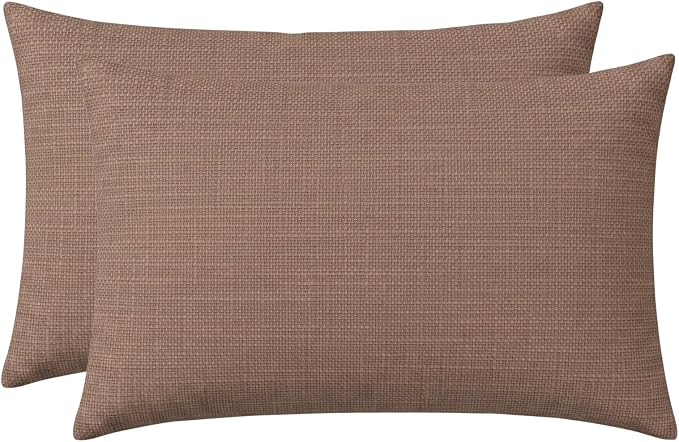 RSH DECOR: Sunbrella Lumbar Throw Pillows Set of 2 | 20" x 12" | Water and Fade-Resistant Performance Fabric | Outdoor Pillow Covers with Down-Alternative Inserts | Made in USA (Rochelle Truffle)