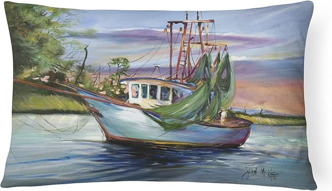 Caroline's Treasures JMK1059PW1216 Jeannie Shrimp Boat Canvas Fabric Decorative Pillow Machine Washable, Indoor Outdoor Decorative Pillow for Couch, Bed or Patio, 12HX16W