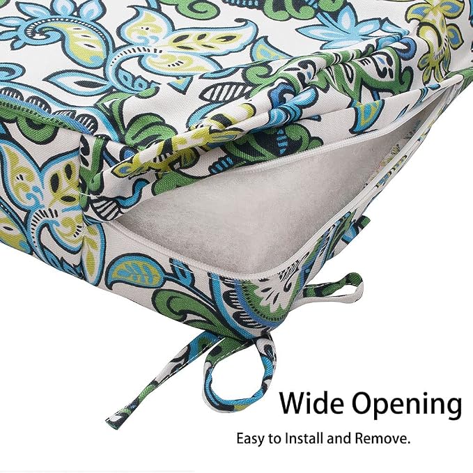 Magpie Fabrics Indoor Outdoor Cushion Cover Replacement 2 Pack, NO Insert! Water Repellent Slipcover with Ties Decor for Patio Garden Chair Seat Sofa Bench Wicker(Botanical Blue Green, 22x20x4 Inch)