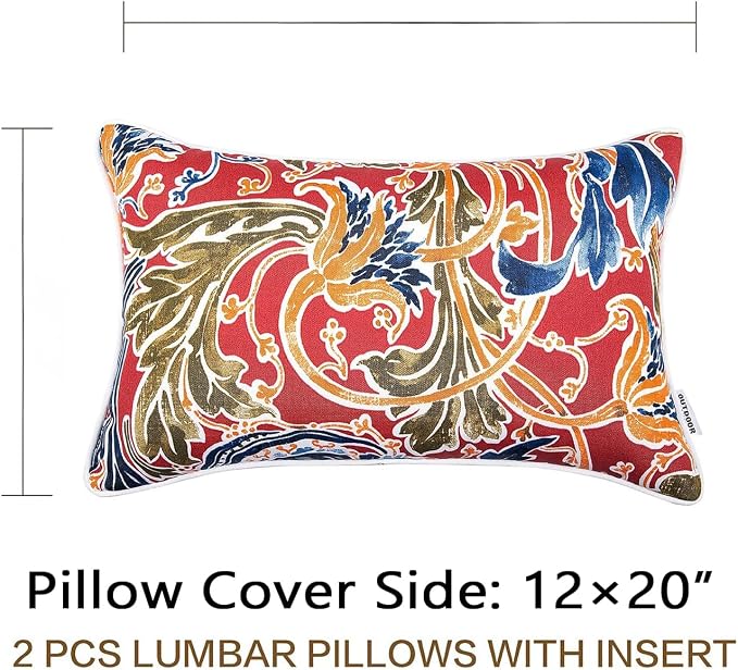 JMGBird Colorful Pillows Red Outdoor Pillows with Inserts Included | 12 x 20 Outdoor Pillow insert Waterproof Outdoor Throw Pillows Patio Pillows for outdoor furniture