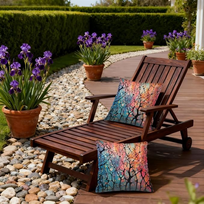16x16 Inch Outdoor Pillow Covers Set of 2 Waterproof Throw Pillow Covers Decorative Couch Cushion Covers Abstract Colored Glass Square Pillowcases Protectors for Patio Garden Sofa