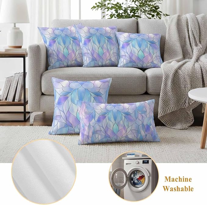 Abstract Art Outdoor Pillow Covers Set of 2 Gradient Stained Glass Fragments Modern Waterproof Throw Pillow Cover Decorative Cushion Cases for Patio Porch Garden 20X12 Inch