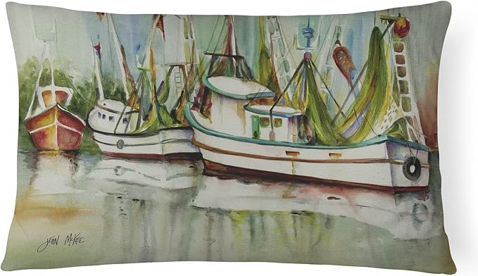 Caroline's Treasures JMK1067PW1216 Ocean Springs Shrimper Canvas Fabric Decorative Pillow Machine Washable, Indoor Outdoor Decorative Pillow for Couch, Bed or Patio, 12HX16W