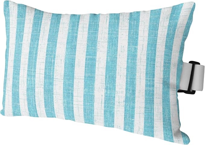 Outdoor Pillows with Insert 1 Pack-12"x20" Teal Stripes Head Pillow for Pool Lounger and Office Chair Modern Farmhouse Linen Texture Lumbar Pillow with Adjustable Strap