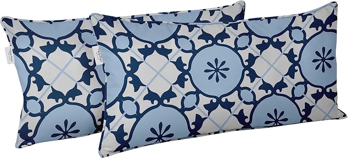 Indoor/Outdoor Polyester Fabric Lumbar Pillow Cover, All-Weather Waterproof Rectangular Cushion Case for Patio Furniture, 12 x 18 Set of 2 - Mandala-20