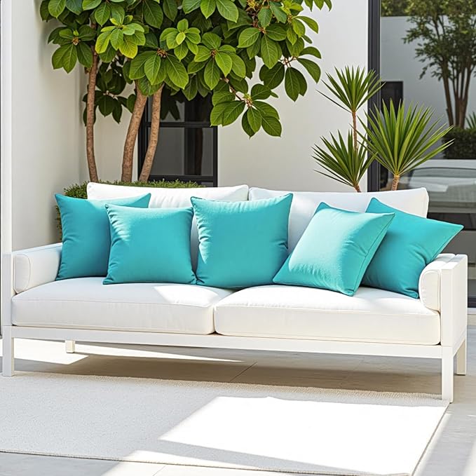 Premillow Outdoor Pillow Covers, Waterproof Pillow Covers, 18x18, Set of 2 | Decorative Waterproof Pillow Covers, Solid Linen Pillowcase,Summer Farmhouse Cushion Case for Patio Garden Balcony Couch Sofa