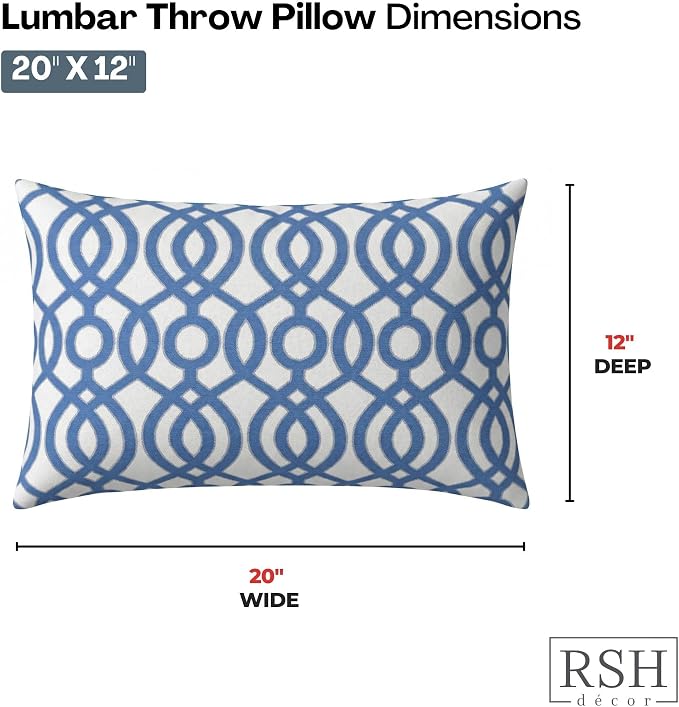 RSH DECOR: Lumbar Throw Pillows Set of 2 | 20” x 12" | All-Weather Spun Fabric | Water and Fade-Resistant | Outdoor Support Pillows for Patio Furniture | Made in USA (Capilla Blue)