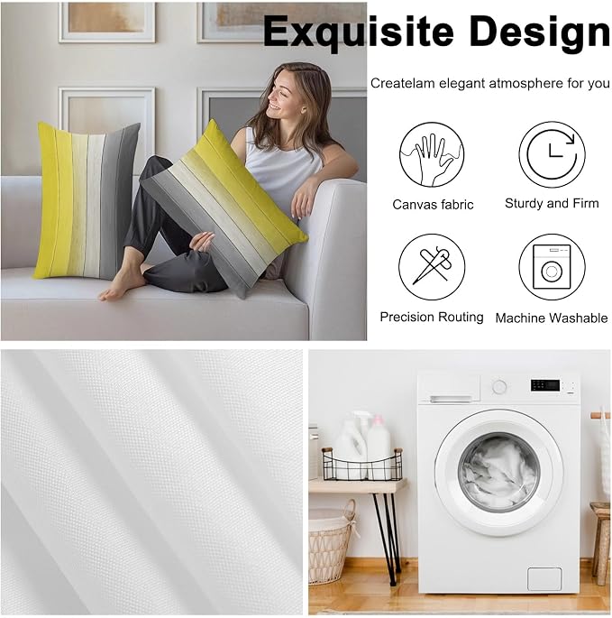 Yellow Gray Outdoor Pillow Covers 20x12 Inch Lumbar Pillow Covers Set of 2 Waterproof Decorative Throw Pillow Cases Country Vintage Abstract Gradient Wooden Cushion Covers for Patio Furniture Garden