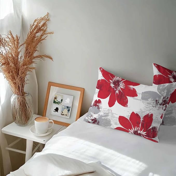 Vandarllin Outdoor Throw Pillows Covers 20x12 inch Set of 2 Waterproof Red Sunflower Decorative Zippered Cushion Covers for Patio Furniture, Flower Field Lumbar Pillowcases
