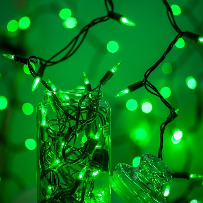 YULETIME 200 Green LED Christmas Lights, 66 ft Green Wire UL String Light | Stay Lit, End-to-End Connectable, UL Certified, Commercial Grade, 1-Strand 200 Lights, 4" Spacing