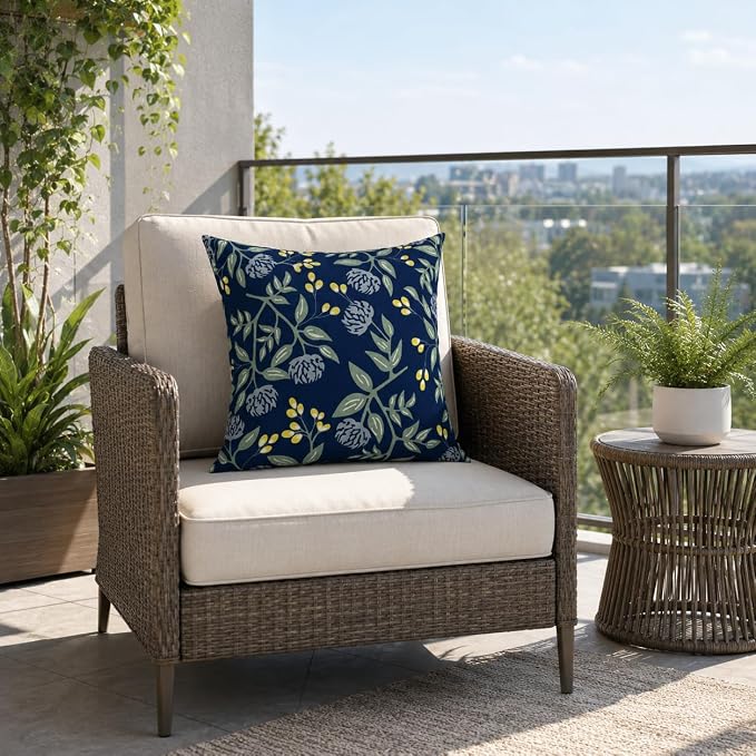 Waterproof Outdoor Throw Pillows with Inserts 18 x 18 Inch | Pack of 2 Patio Decorative Pillows, Square Outdoor Pillows for Patio Furniture Porch Garden Deck Balcony Couch and Sofa