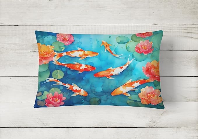 Caroline's Treasures DAC2795PW1216 Koi Fish Throw Pillow Machine Washable, Indoor Outdoor Decorative Pillow for Couch, Bed or Patio, 12HX16W