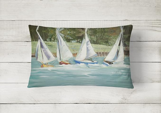 Caroline's Treasures JMK1035PW1216 Sailboats on The Bay Canvas Fabric Decorative Pillow Machine Washable, Indoor Outdoor Decorative Pillow for Couch, Bed or Patio, 12HX16W