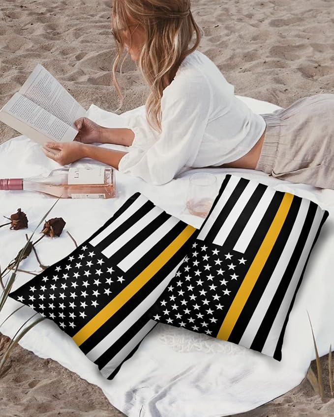 Outdoor Waterproof Pillow Covers Set of 2, Thin Gold Line Dispatchers Dispatch Communications Officer American Flag Patio Throw Pillow Covers, Decorative Cushion Case for Sofa Furniture, 20x12 Inch