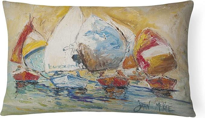 Caroline's Treasures JMK1037PW1216 Buzzards Sailboat Race Canvas Fabric Decorative Pillow Machine Washable, Indoor Outdoor Decorative Pillow for Couch, Bed or Patio, 12HX16W