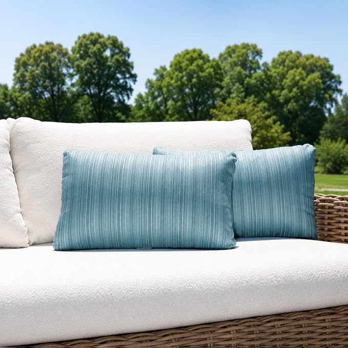 Outdoor Lumbar Pillow Set of 2 with Inserts, Outdoor Throw Pillow Water Resistant for Patio Furniture, 12x20 Inch Outdoor Pillows with Removable Zipper Cover