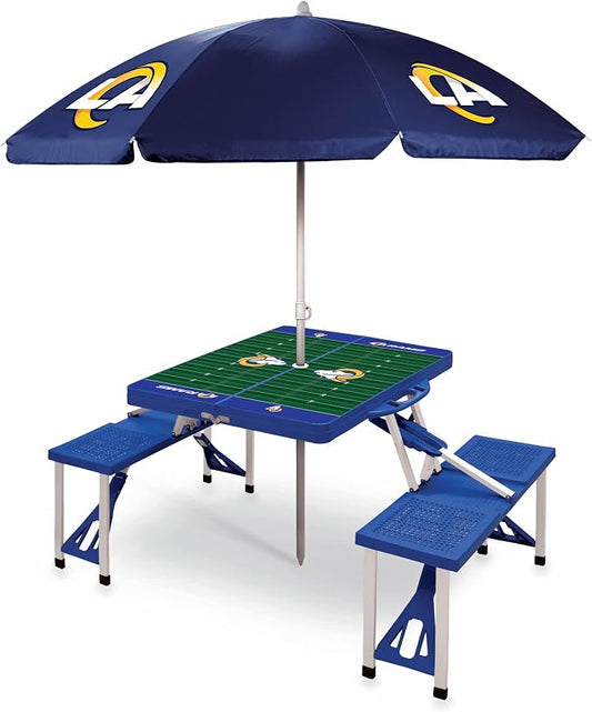 PICNIC TIME NFL Picnic Table Portable Folding Table with Seats and Umbrella