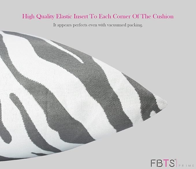 Pack of 2 Outdoor Waterproof Decorative Throw Pillow Covers for Patio Furniture, 18x18 Inch Square Fade Resistant Patio Garden Cushion Covers for Couch Bed Sofa, Zebra Grey