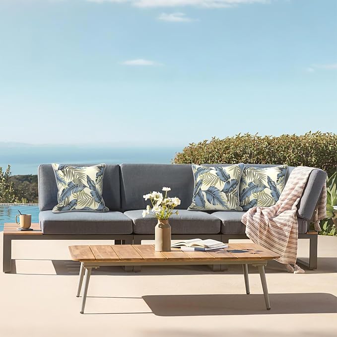 LVTXIII Set of 2 Patio Throw Pillows Waterproof 20"x20" Fade Resistant Outdoor Throw Pillows with Inserts, Fluffy Decorative Garden Toss Pillow Cushions for Home Patio Coach Sofa Use, ‌Lush Palm Blue