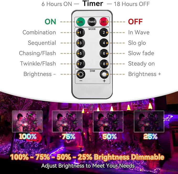 Halloween Purple String Lights Outdoor 33Ft 100LED Battery Operated Fairy Lights with Waterproof Remote Timer for Hanging Garden Party Holiday Decor