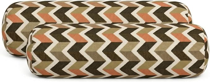 RSH DECOR: Sunbrella Neck Roll Pillows Set of 2 | 20” x 6” | Outdoor Bolster for Patio, Deck, Porch, or Poolside Furniture | Water & Fade-Resistant | Made in USA (Prism Fossil)