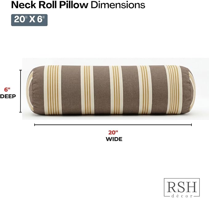 RSH DECOR: Outdura Neck Roll Pillows Set of 2 | 20” x 6” | Outdoor Bolster for Patio, Deck, Porch, or Poolside Furniture | Water & Fade-Resistant | Made in USA (Tory Alloy)