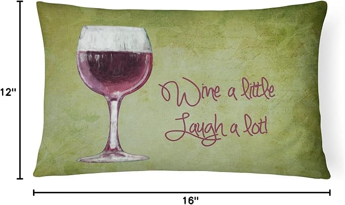 Caroline's Treasures SB3067PW1216 Wine a Little Laugh a lot Canvas Fabric Decorative Pillow Machine Washable, Indoor Outdoor Decorative Pillow for Couch, Bed or Patio, 12HX16W