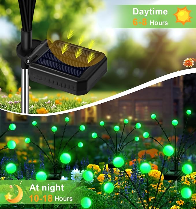Solar Garden Lights Outdoor Waterproof, Swaying Firefly Light, Garden Decor | 4 Pack Solar Firefly Lights, Auto On/Off Decor for Yard, Patio, Pathway and Lawn, Gifts for Women, Christmas Decor (Green)