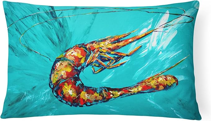 Caroline's Treasures MW1100PW1216 Shrimp Teal Shrimp Canvas Fabric Decorative Pillow Machine Washable, Indoor Outdoor Decorative Pillow for Couch, Bed or Patio, 12HX16W