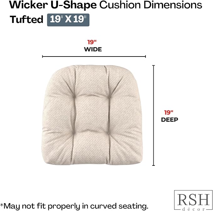 RSH DECOR: Sunbrella Tufted Wicker U-Shape Cushions Set of 2 | 19” x 19” | Outdoor Seat Cushions for Patio Furniture| Crafted with Sunbrella Performance Fabric | Made in USA (Cozy Quilt Bright White)