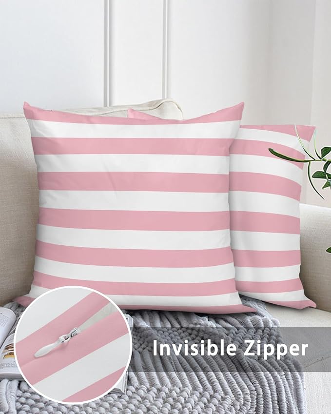 Outdoor Waterproof Throw Pillows Pink White Lines Stripes Patio Pillows Pack of 2,Decorative Pillow Covers with Insert,Pillow Cushion Case for Garden Couch Sofa Ombre Minimalist Color Art