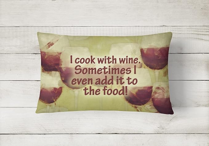 Caroline's Treasures SB3069PW1216 I Cook with Wine Canvas Fabric Decorative Pillow Machine Washable, Indoor Outdoor Decorative Pillow for Couch, Bed or Patio, 12HX16W