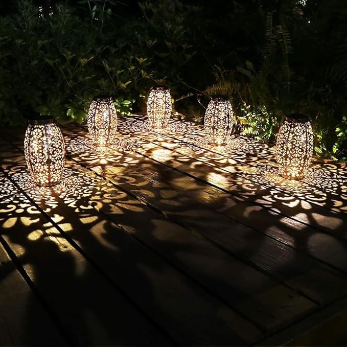 Solar Lantern Lights for Hanging or Table Outdoor Solar Light for Patio Courtyard Garden (Silver-1)