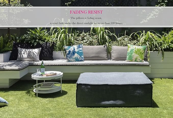 Outdoor Waterproof Decorative Throw Pillow Cover for Patio Furniture, 18x18 Inch Fade Resistant Patio Garden Cushion Cover for Couch Bed Sofa, Leaves Blue