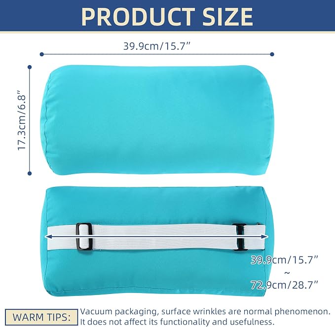 Headrest Pillow for Patio Chaise Lounge, 2 Packs Head Pillow with Elastic Band for Zero Gravity Lounge Chair, Head Neck Rest Pillow Lumbar Pillow, Blue